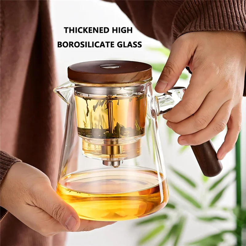 

A82I-Pot Wooden Handle Water Separation Glass Teapot, Magical 800 Ml Tea Set With Strainer Glass Container