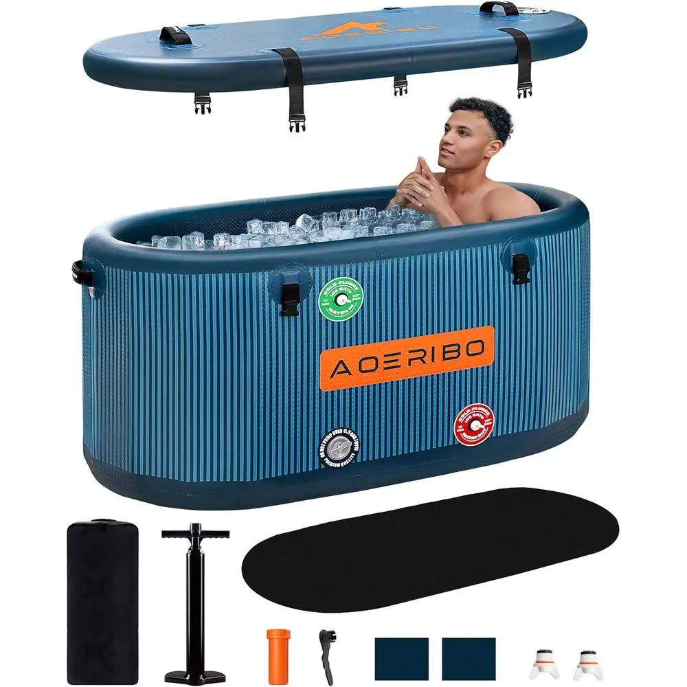 

126 Gal XXL Oval Cold Plunge Tub, Superior Insulation, 8-Layered Portable Ice Bath Tub, Ice Plunge With Insulated Lid, Hand Pump