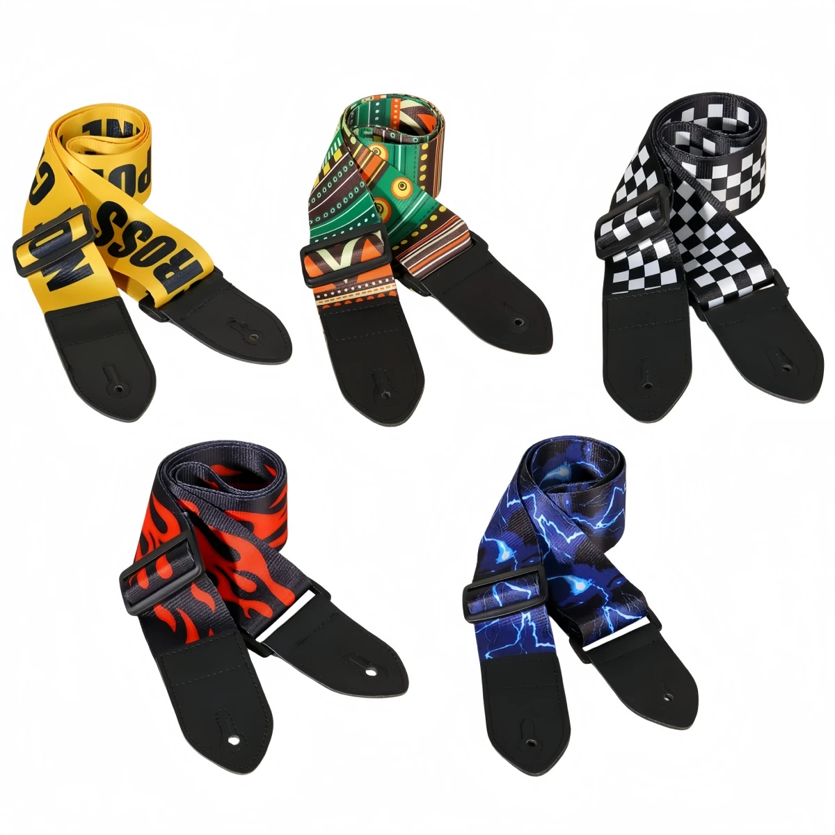 Miwayer Ethnic Style Widened Acoustic Guitar Strap, Leather Head Adjustable Shoulder Strap for Guitar Bass Parts & Accessories
