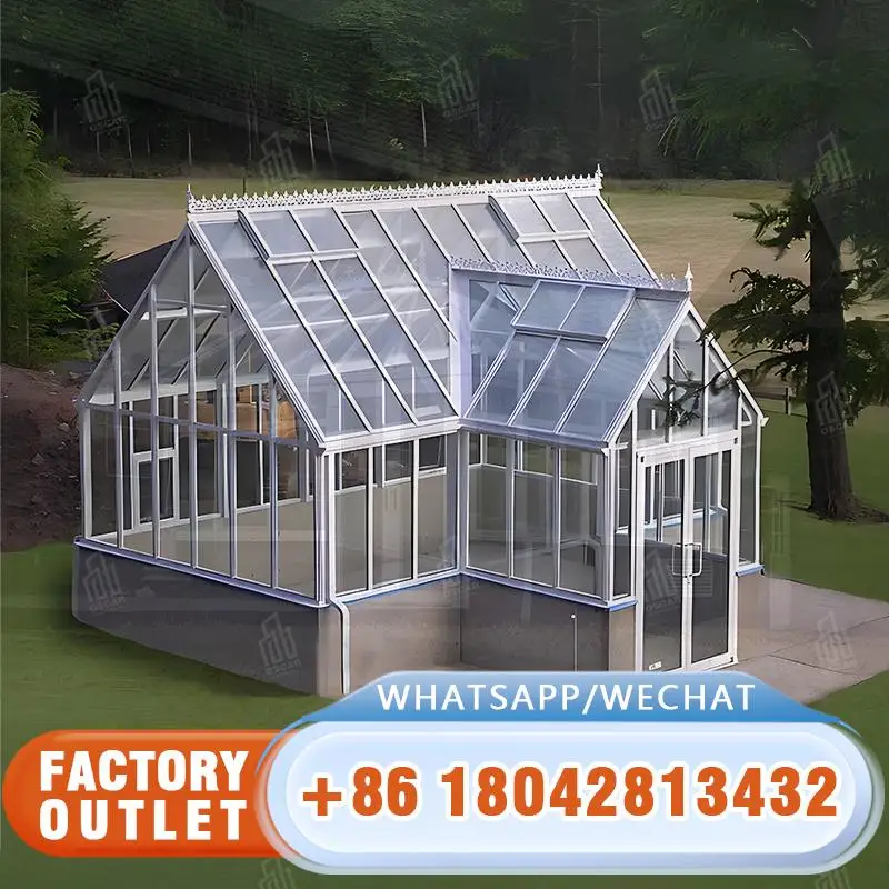 

Preassembled Outdoor Aluminium & Glass Room with Triangular Tempered Glass Roof for Garden Villa Use SunRoom