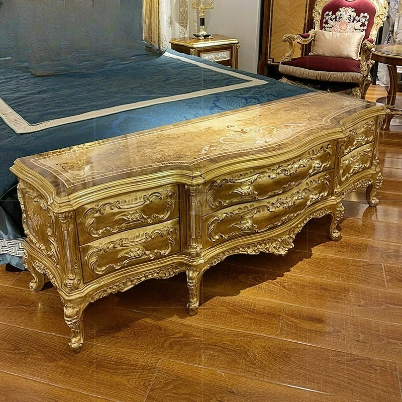

Customizable European Gold Foil TV Cabinet Luxury Villa Club French Style