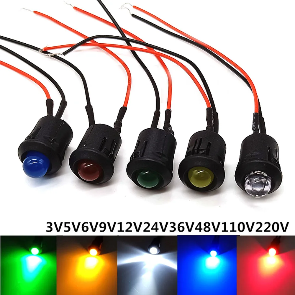 5pcs 8mm Pre-Wired LEDs with Holders Emitting Diodes Bulb Lights for DIY Hobbyists 3V 6V 9V 12V-220V Red Yellow Blue Green White