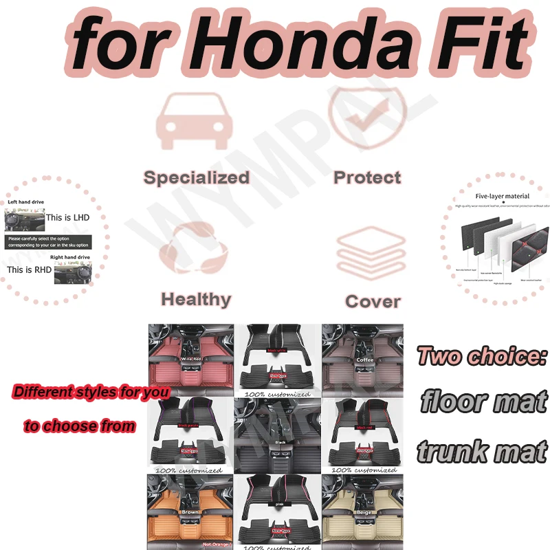 

Роскошные коврики для автомобиля для Honda Fit Jazz Hybrid GP5 GP6 2014 ~ 2020, водонепроницаемый защитный напольный коврик Alfonbrillas De Coche
