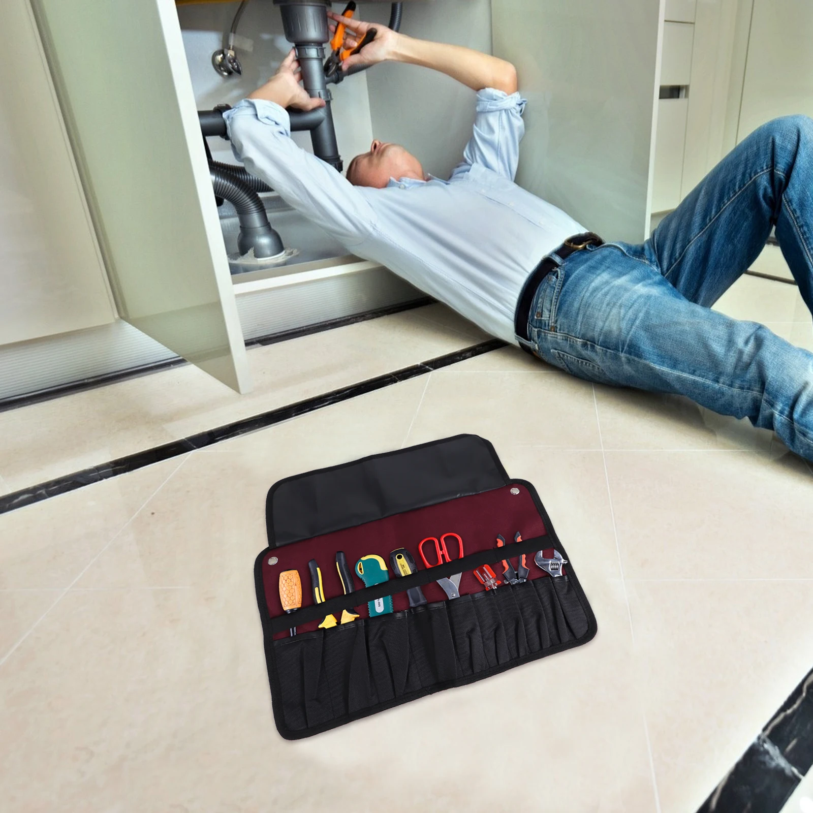 Lightweight Portable Roll For Diy Compact Wrench Holder With Multiple Pockets Easy Storage For Men Bag Tool Pouch Roll