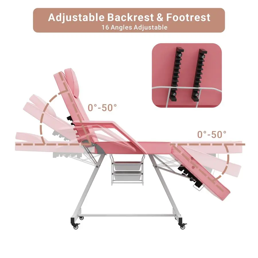 เก้าอี้ปรับระดับได้ 73 นิ้ว พร้อมเก้าอี้ไฮดรอลิกสำหรับนวดสปาเสริมสวย สีชมพู