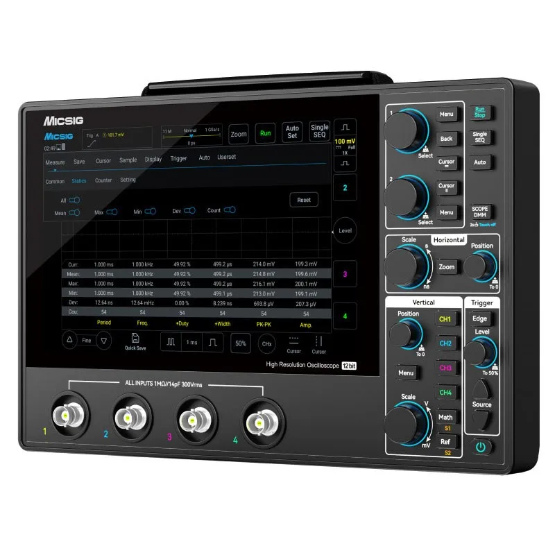 Micsig MHO14-200 Portable Tablet PC 12-Bit ADC 200MHz Oscilloscope, High Precision Multimeter With 8 Touch Screen