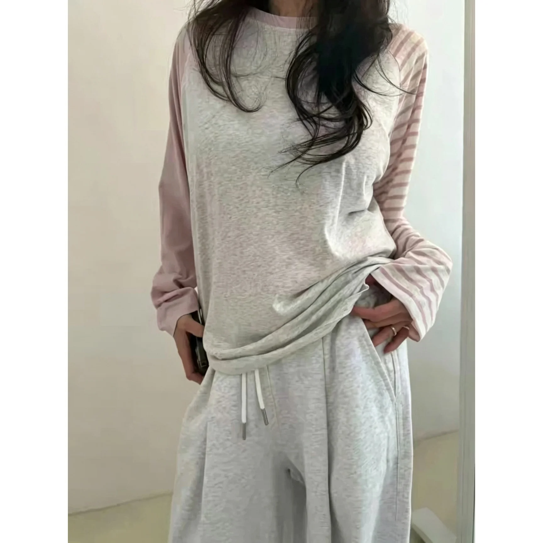 Fashionable Striped Long Sleeve Knitted T-Shirt Color Block Classic Casual Women's Top Chic Versatile Small Audience