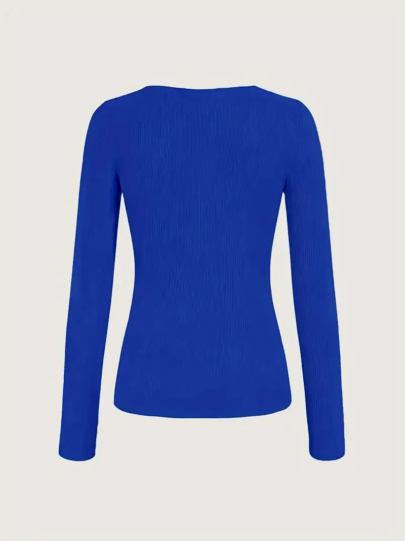 Damen-Oberteile, V-Ausschnitt, lange Ärmel, Goldkette, figurbetont, Stretch-Bluse für Frauen, sexy Freizeitkleidung, Y2K-Mode, enge Passform – Detail 22