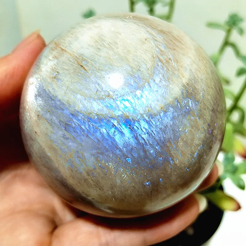 Natural Stones Blue Light Moonstone Crystal Sphere Ball Meditative Witchcraft Energy Spirit Feng Shui Crystal Home Room Decor