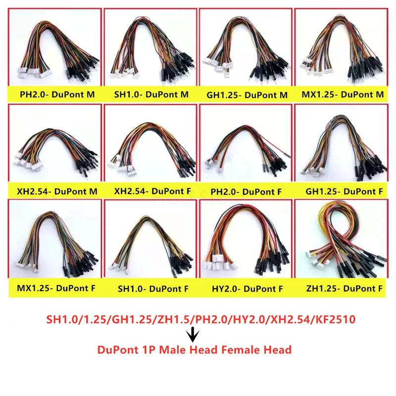 10szt SH1.0/1.25/GH1.25/1.5/PH2.0/HY2.0/2510/XH2.54 do DuPont 2.54-1P przewody męskie i żeńskie Kabel połączeniowy płyty głównej