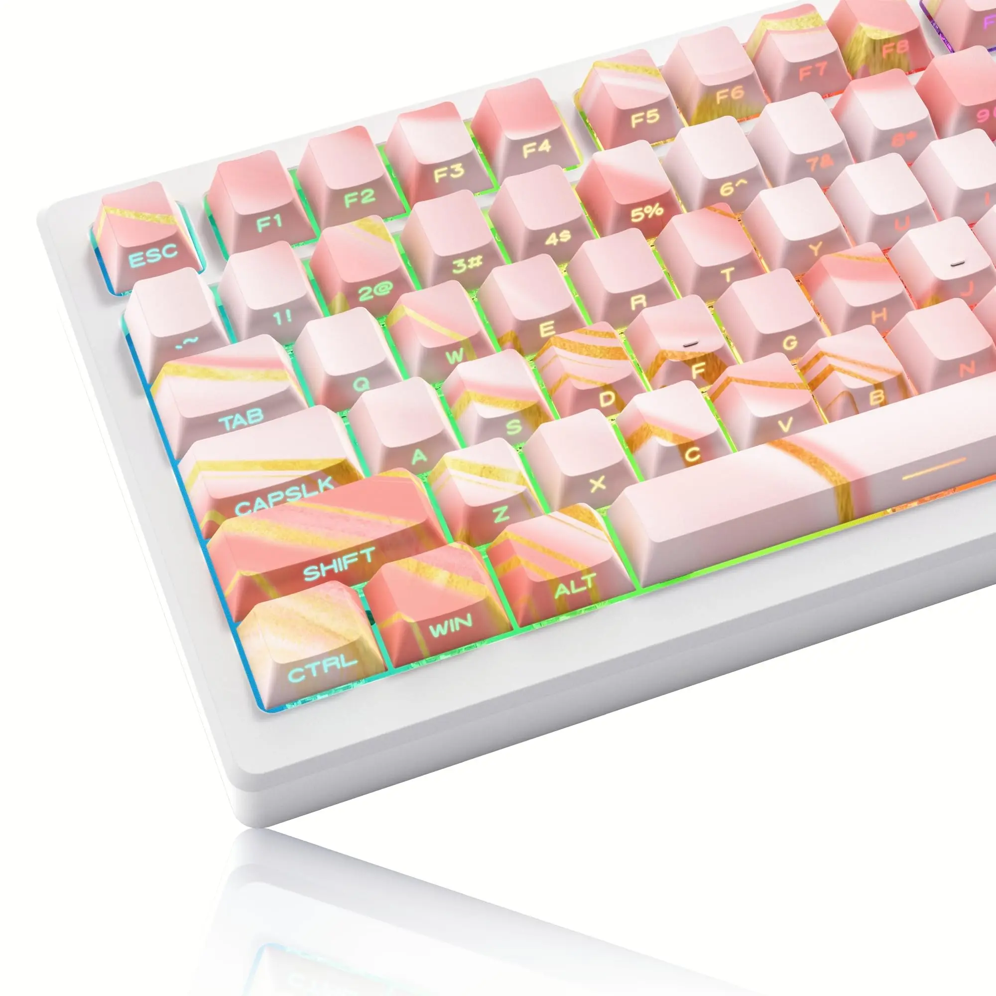 

Pink Marble Side Print Shine Through Keycap Custom Dye Sub PBT Keycaps Cherry Profile 131 Keys for MX Switch Mechanical Keyboard