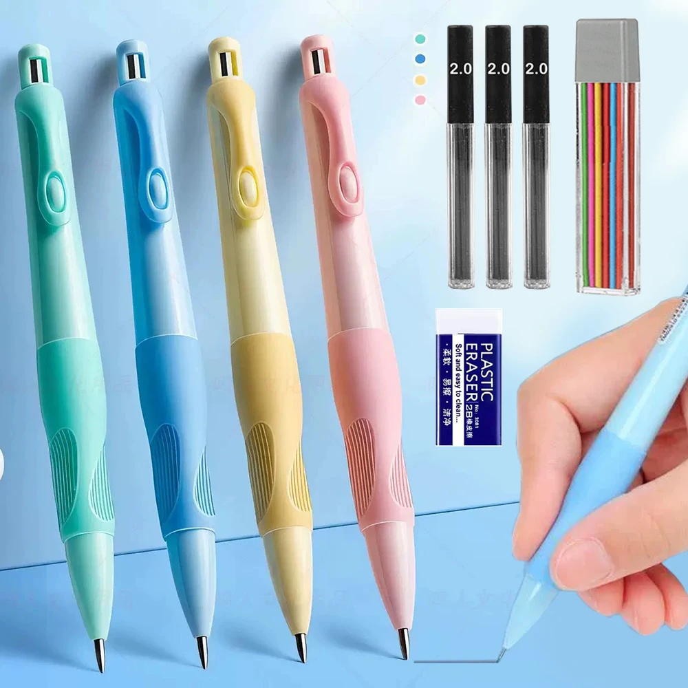 2.0mm Mechanical Pencil Ergonomic Non-slip Grip Automatic Pencil With Lead Refills Beginner Writing Drawing Stationery