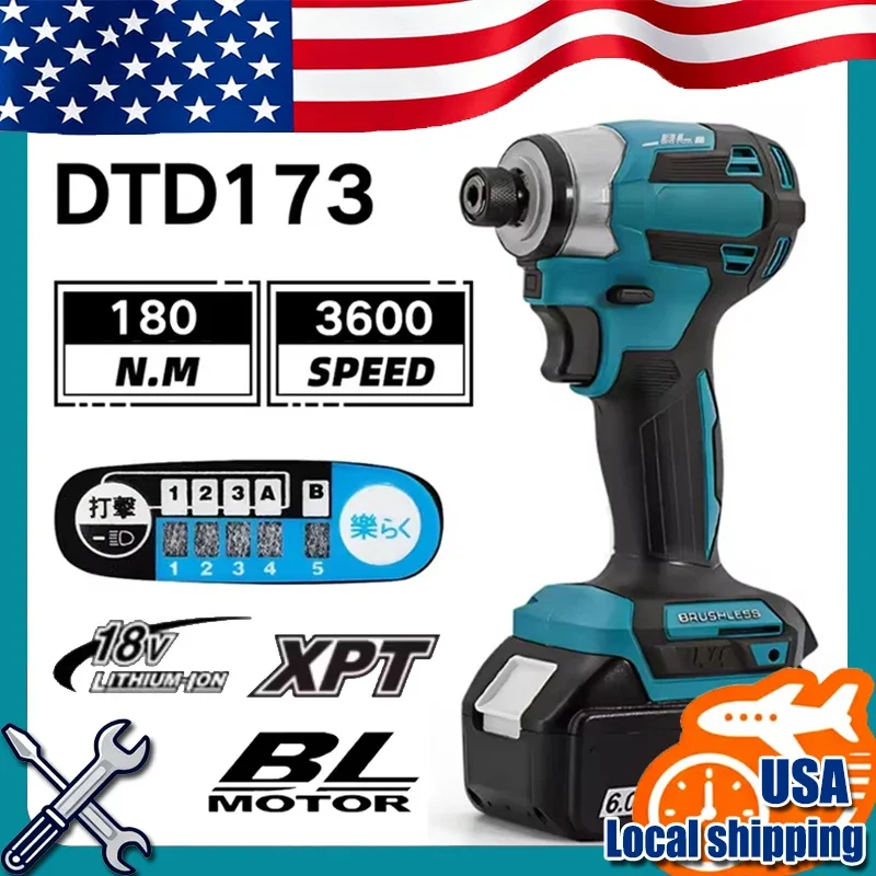 

Подходит для Makita DTD173, бесщеточная электрическая отвертка, авторемонт, ударная отвертка, 220 Нм, электрическая отвертка, инструменты для Makita18V