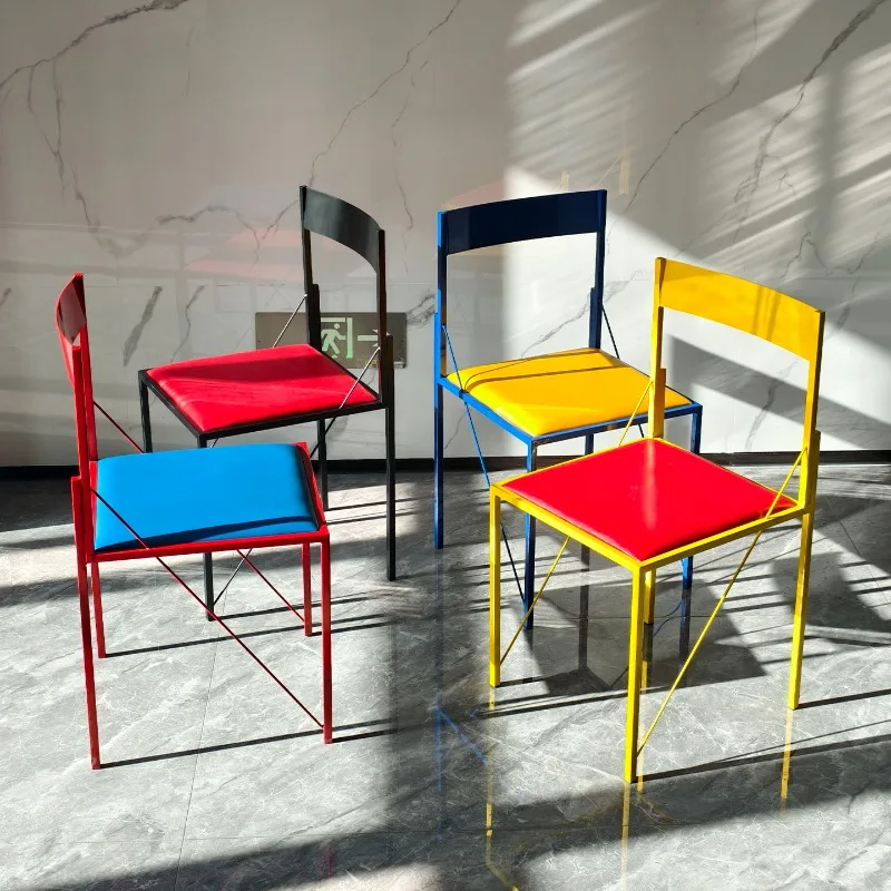 

Designer Colorful Dining Chair Memphis Backrest Stool for Milk Tea Shop Dopamine Aesthetic Cafe Seating Modern Reception Chairs