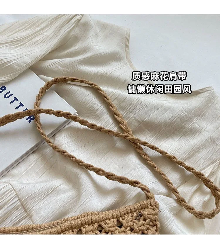 Retro Fransen-Kunststrohtasche, einfache Sommer-Strandtasche, gewebte Schultertasche, lässiges Accessoire für Damen – Detail 22