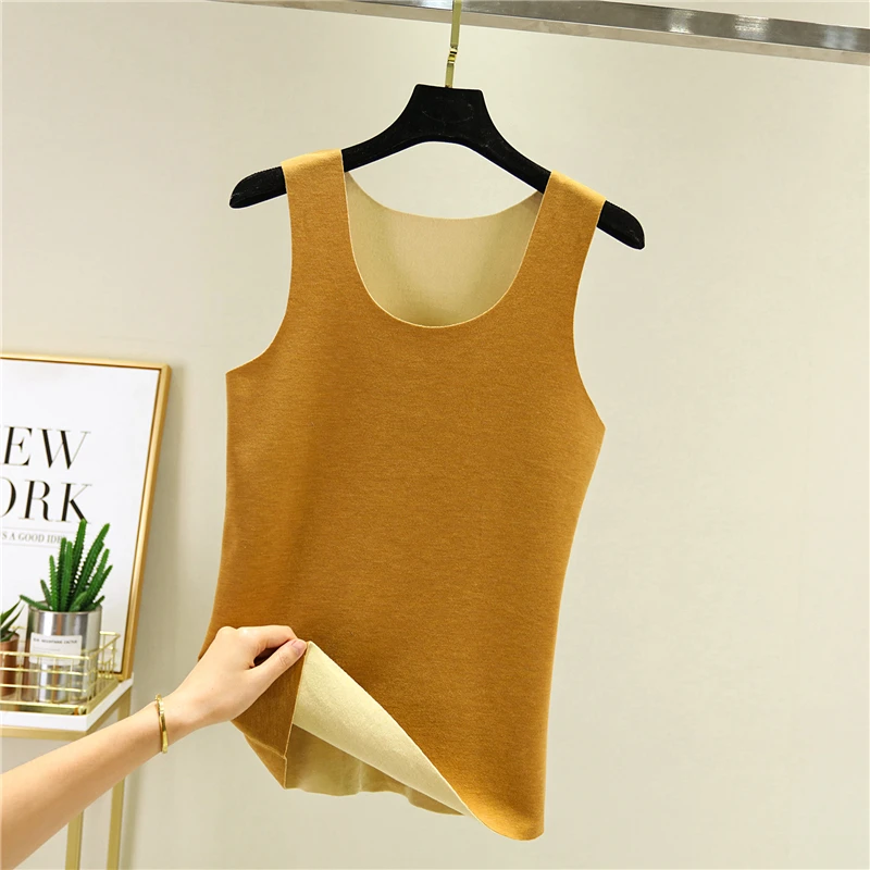 Silk Fleece Close-Fitting Vest Women's Autumn Winter Seamless Inner Wear Thickened Warm Underwear Cotton  Color Commute ...