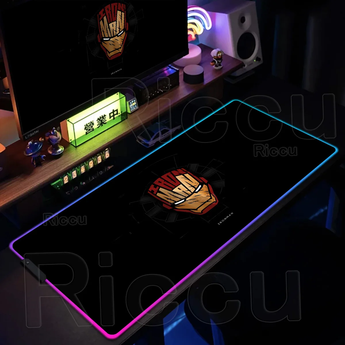 

RGB I-Iron Mans Mouse Pad LED Glowing Mat Large Gaming Backlight Gamer Accessories Computer Keyboard Expansion Pad Office Setup