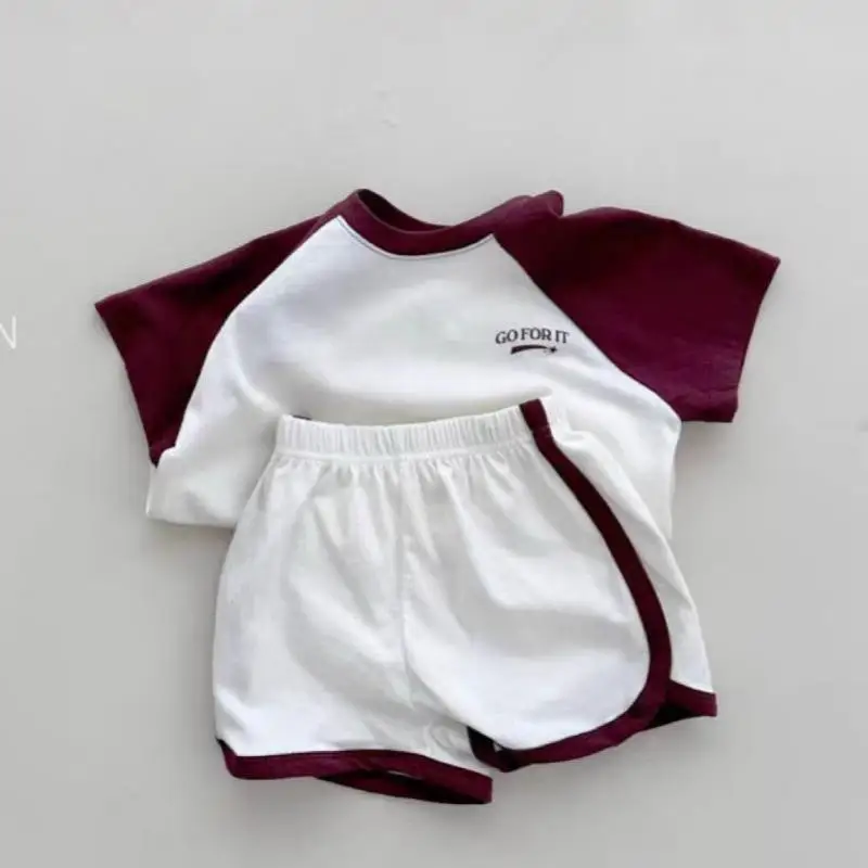 

2026 Summer New Baby Short Sleeve Clothes Set Boys Patchwork T Shirts + Shorts 2pcs Suit Toddler Girls Cotton Casual Outfits