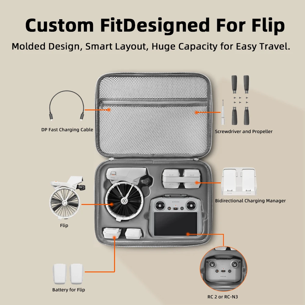 BRDRC Flip Carrying Case Bolsa de armazenamento protetora para DJI Flip Drone Bolsa portátil com alças de ombro Acessórios ao ar livre