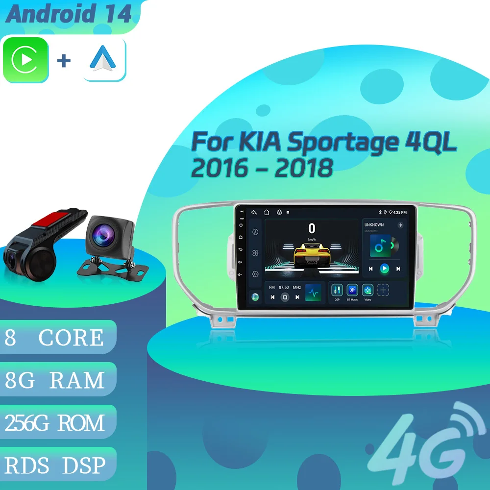 

Автомагнитола на Android 14 для KIA Sportage 4 QL 2016-2018, мультимедийная 4G GPS Беспроводная Bluetooth Apple Carplay навигация, сенсорный экран