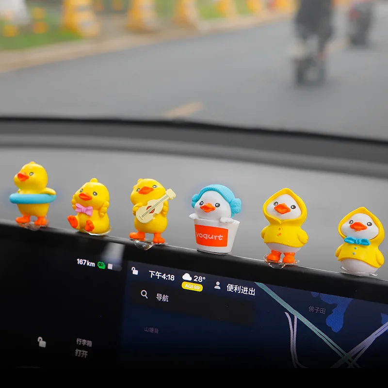 

6pcs Anime Figure Little Yellow Duck Model Home Decoration Cute Car Ornaments Auto Interior Dashboard Accessories for Girls Gift