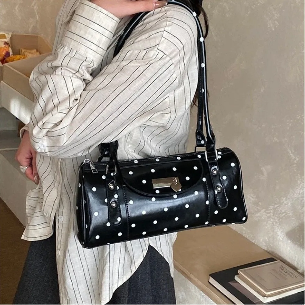 

Sweet Polka Dots Design Shoulder Bags Large Capacity Zipper Underarm Bag PU Leather Women's Handbag Women