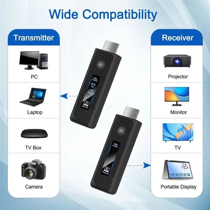 HD Compatible Wireless Transmitter And Receiver Extender 1080P LED Display 50M For PC Monitor Projector TV Black