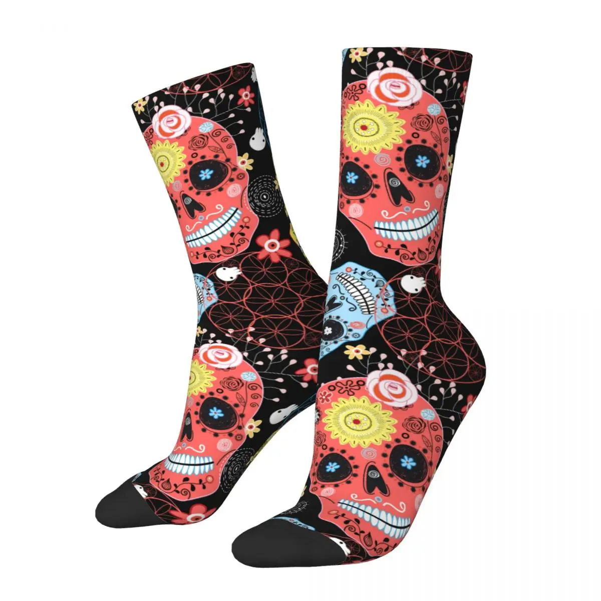 Happy Men's Socks Cheerful Skull Retro Harajuku Mexico Sugar Skull Street Style Seamless Pattern Crew Crazy Sock Gift Printed