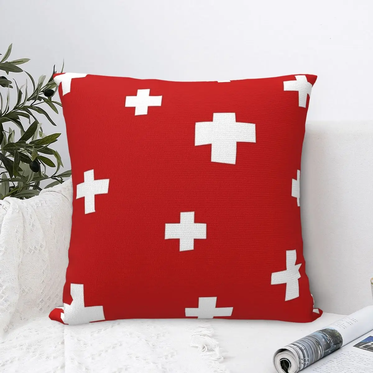 Swiss Flag Square Pillowcase Polyester Pillow Cover Velvet Cushion Decor Comfort Throw Pillow For Home Sofa