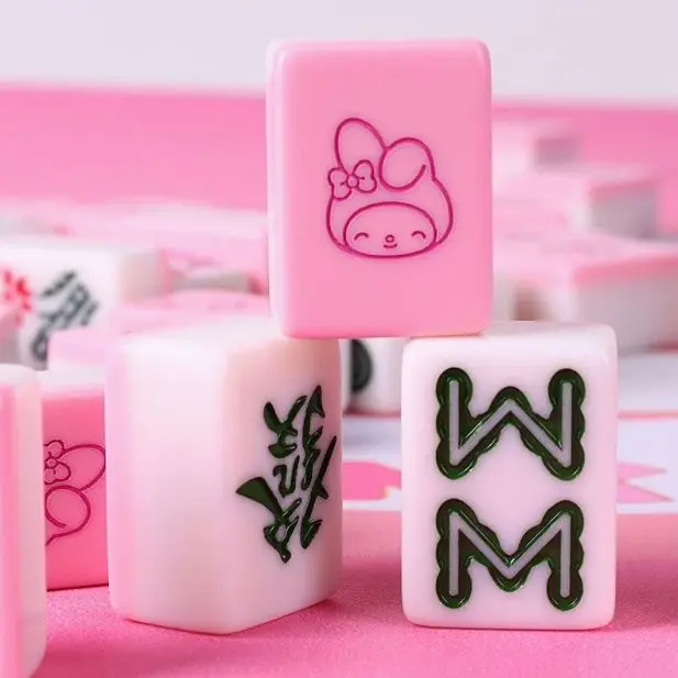 

144pcs Sanrio My Melody Mahjong Set Big 30mm Hello Kitty Portable Travel Mahjong Board Game for Gathering Christmas Gift Toys