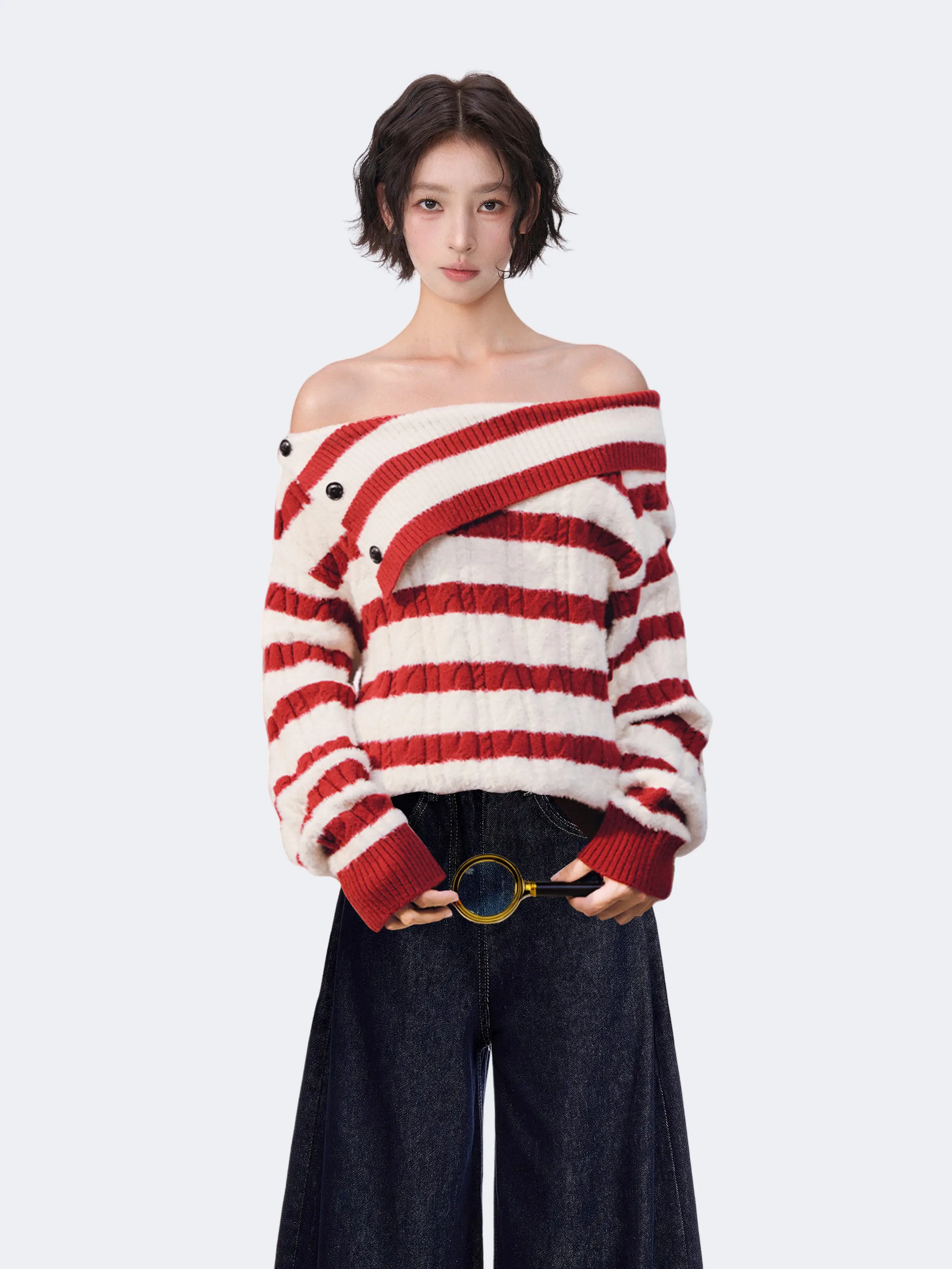 Women Gothic Pullover Sweater Harajuku Aesthetic Y2k Long Sleeves Slash Neck Knitted Sweaters Vintage 2000s Clothes Autumn