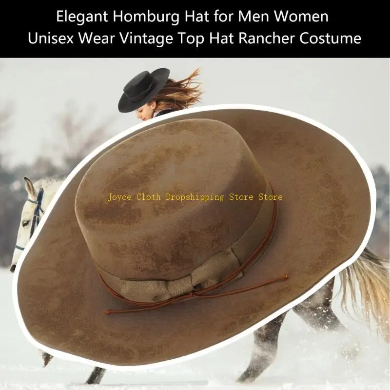 قبعة بنما الكلاسيكية المتعثرة من الصوف العصر الفيكتوري للنساء والرجال صور الدعائم 10CD #4