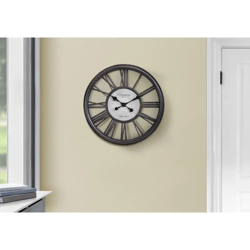 

Antique Black 18-Inch Round Wall Clock - Transitional Style Timepiece for Home Décor