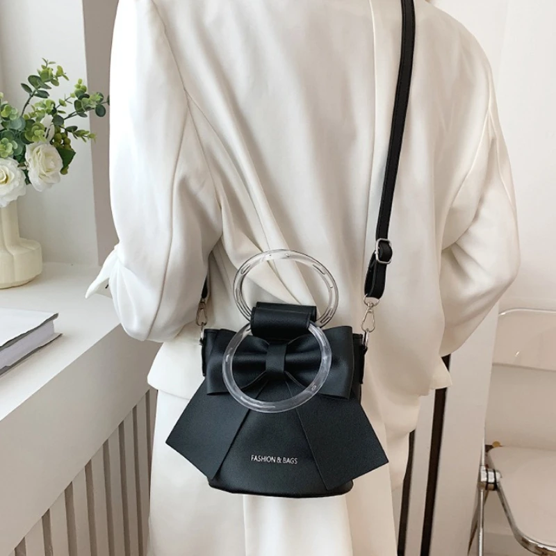 Stylish Women's Bucket Bag with Detachable Strap and Elegant Bow Accent Casual Shoulder Crossbody Bag, Summer Handbag Purse