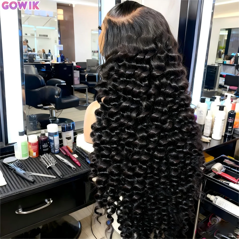 

Парик из натуральных человеческих волос 13x6 HD Lace Frontal, глубокая волна, кудрявые бразильские волосы, 100% натуральный черный цвет, плотность 250, длина 30-40 дюймов, для женщин