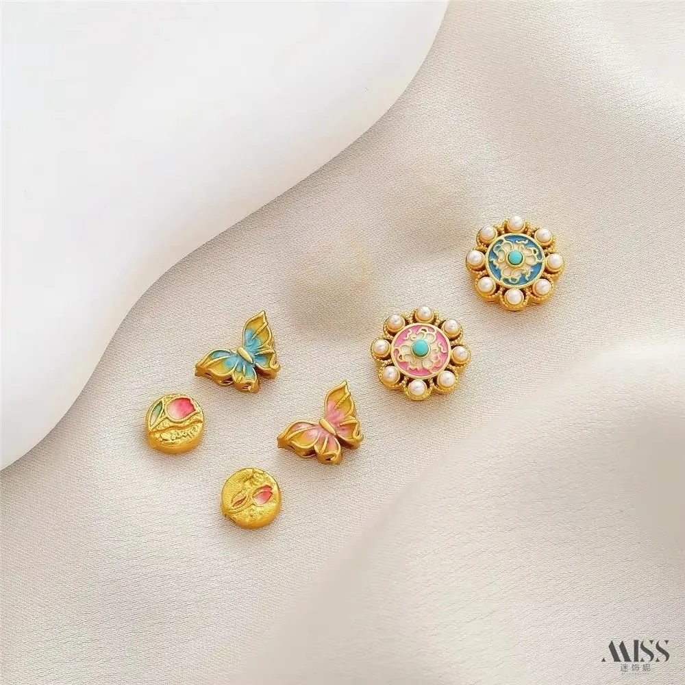 18K Matte Gold Dripping Oil Butterfly Sand Gold Compass Brushed Tulip Bead Diy Bracelet String Jewelry Accessories