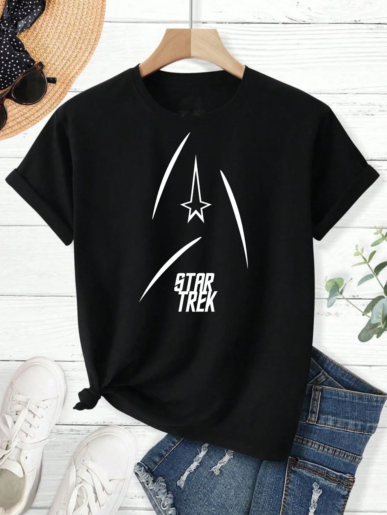 Blouses T-Shirt S-Star T-Trek USS Enterprise Logo Print 100% Cotton Shirt Unisex Personalized Gift for Friend Family Daily Dress