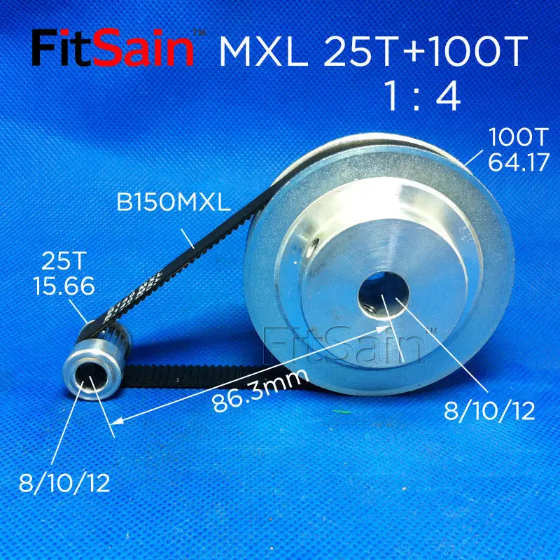 FitSain-MXL 25T+100T 1:4 Width 10mm Synchronous Wheel Stepper Motor Pulley Gear Reduction