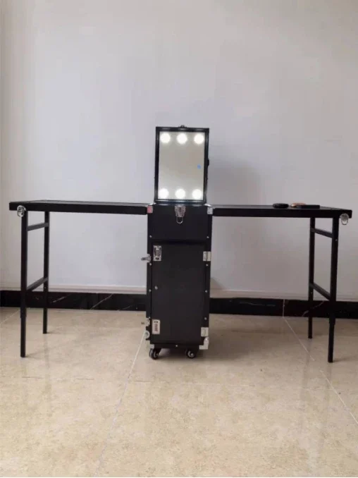 Large manicure trolley case with mirror bracket, universal wheel worktable, movable stall table, Bluetooth stereo