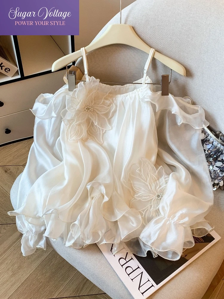 

Early Autumn France Ruffle Chiffon Y2k Blouse Women Flare Sleeve Fashion Slim Loose Shirts Vacation Ladies Sweet Fit Chic Tops