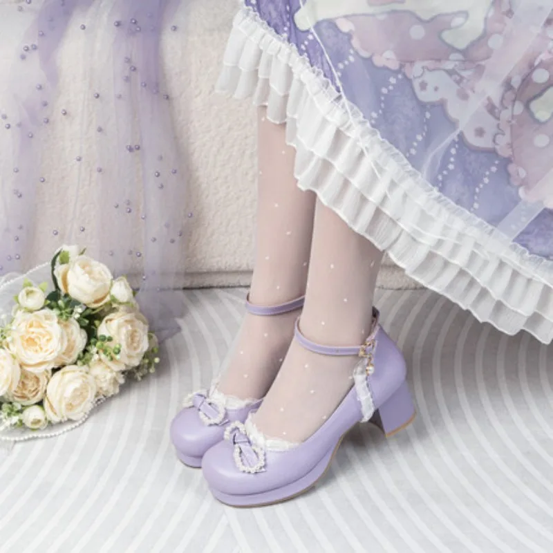 

Весна 2024, женские туфли-лодочки Мэри Джейн на высоком каблуке с перекрестным ремешком, вечерние, свадебные, белые, розовые, черные туфли с оборками и бантом, туфли принцессы в стиле Лолиты для косплея
