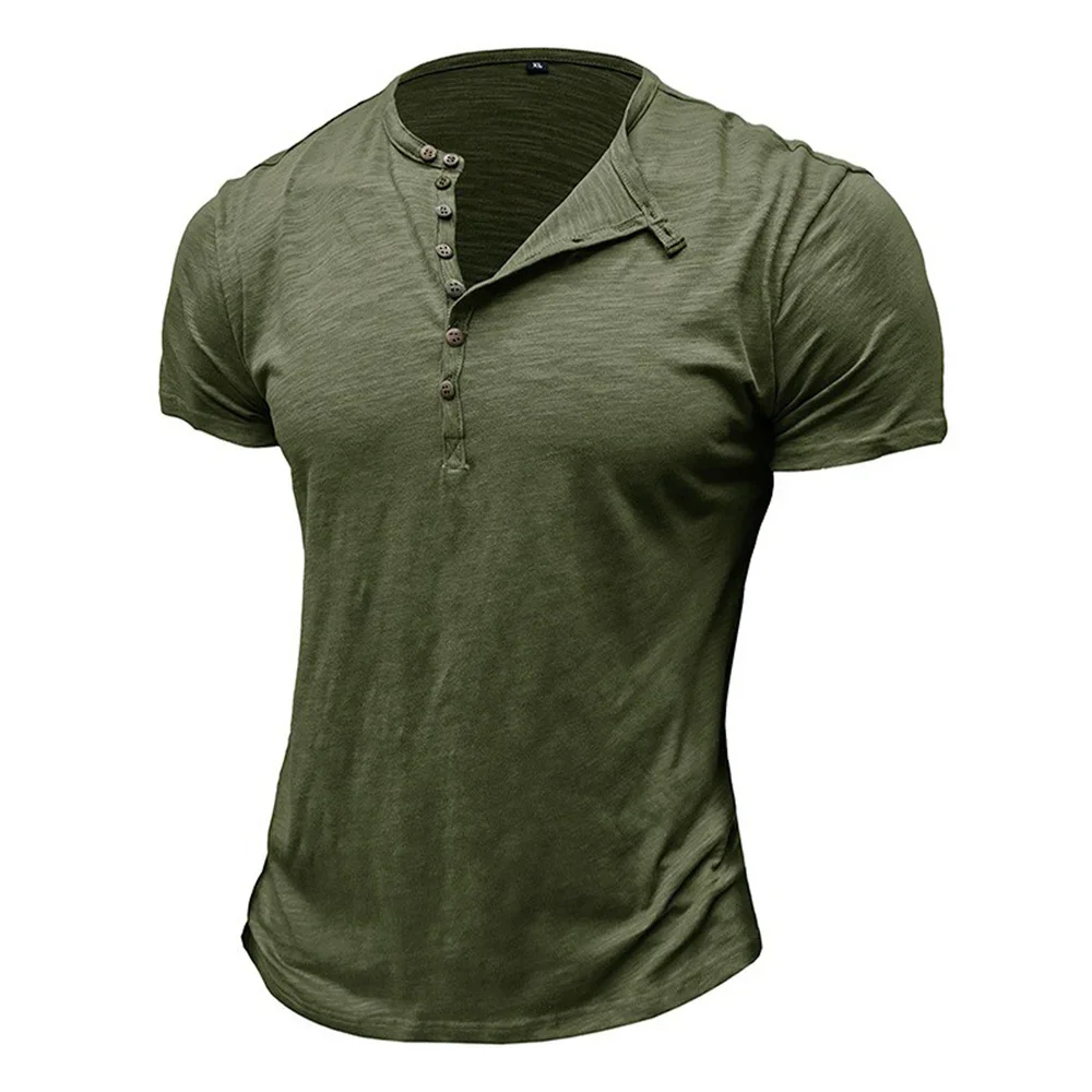 Herren Casual Henley-Shirt aus Baumwolle, Atmungsaktiv, Sommer-Kurzarmshirt, Weicher Stoff, Modisches T-Shirt im Schlichten Stil, Herren-Oberteil – Detail 5