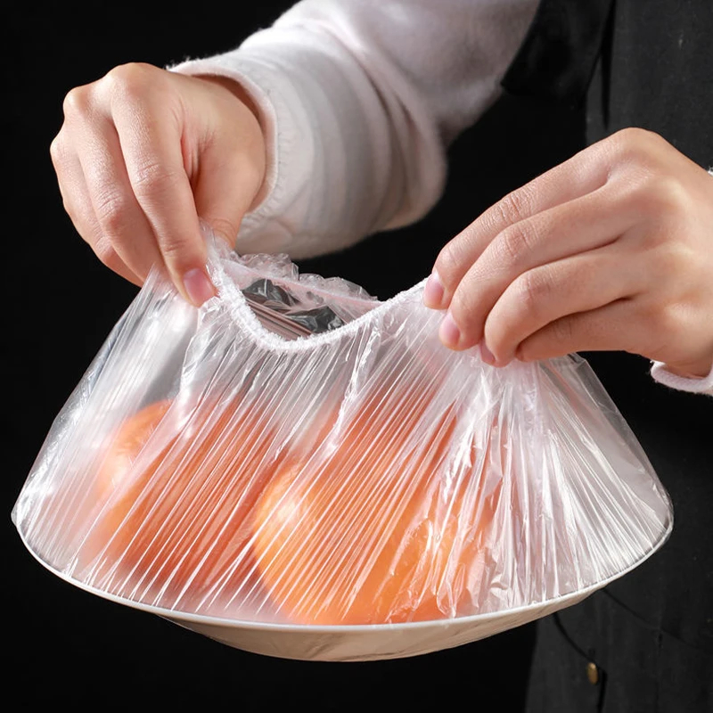 50/100pcs Disposable Fruits Elastic Cover Food Fresh-keeping Wrap Bags Plastic Bag Kitchen Fridge Storage Organizer Cling Film
