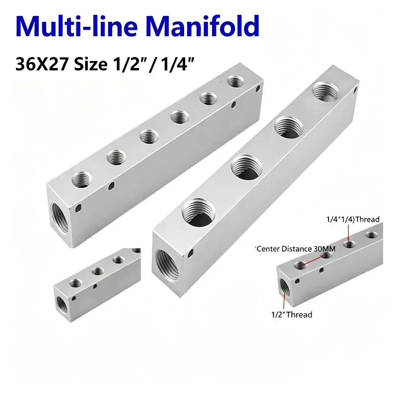 Pneumatic Quick Plug in Connector Hose Aluminum Block Divider Splitter Pipeline 36x27mm G1/2