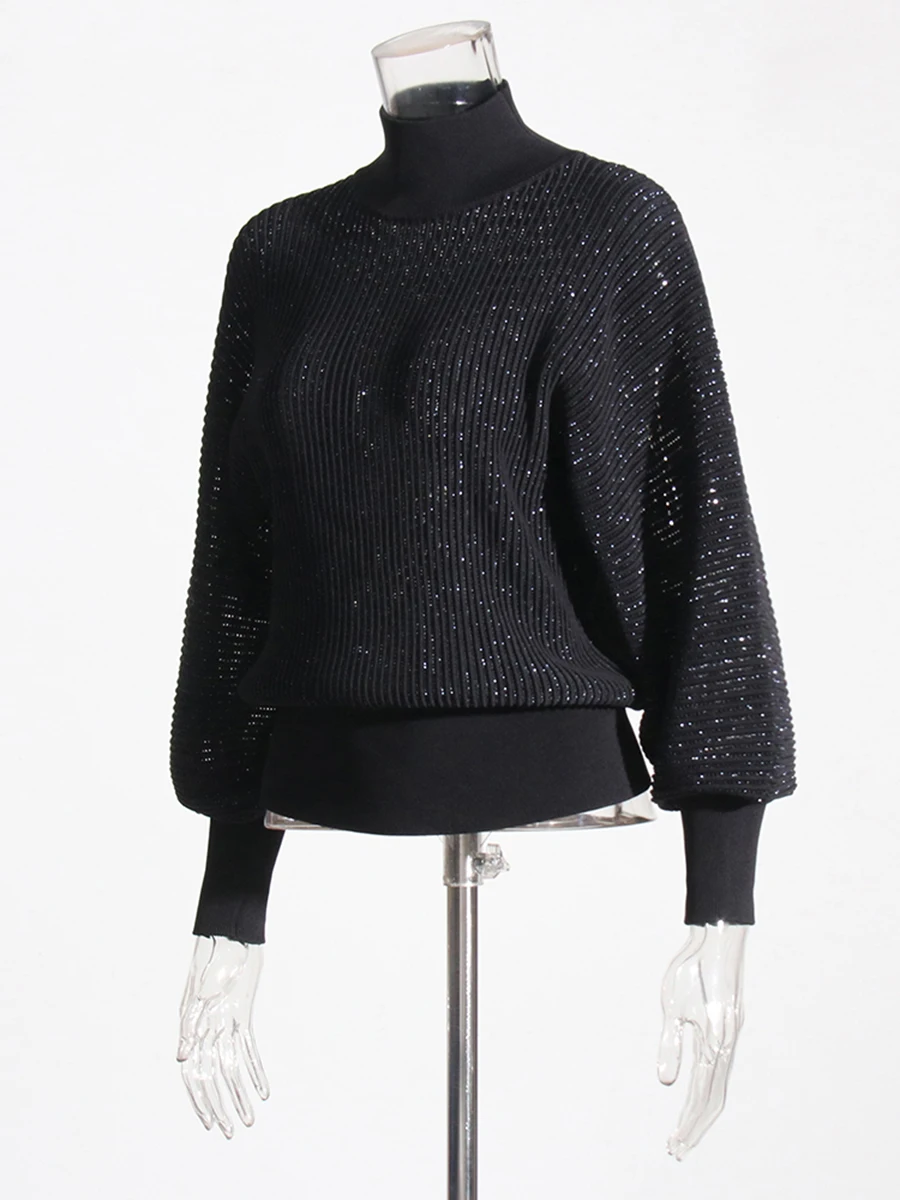 Twotwinstyle solto sheer minimalsit malha suéteres para mulheres gola alta mangas compridas básico camisola feminina roupas de moda nova