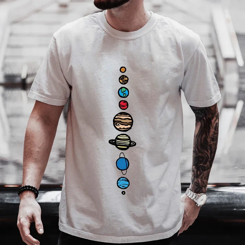 Planets Colour Funny T Shirt for Men Clothing Vintage T-Shirt Short Sleeve Clothes Space Planets Men's Tee T-shirts Y2k Clothes