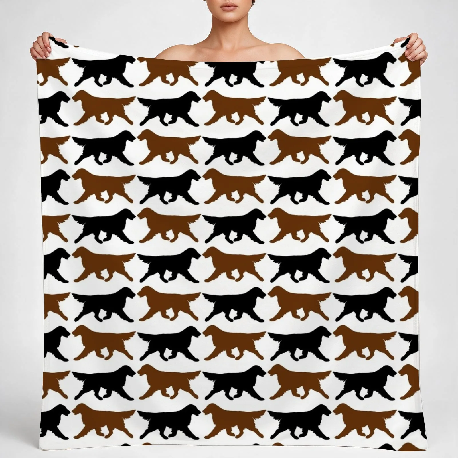 Black and Liver Flat-Coated Retrievers Throw Blanket couch cozy soft plush fuzzy picnic outdoor blanket