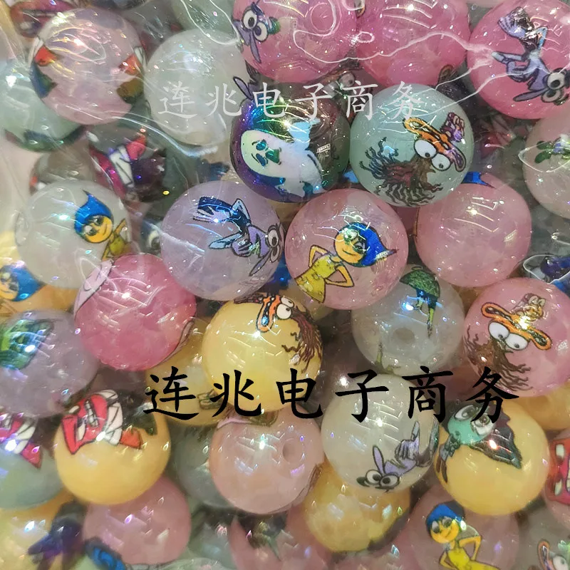 5pcs colorful cartoon anime acrylic beads jelly background printed beads for diy jewelry making bracelets materials 16mm