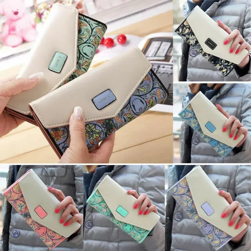 Portafoglio da donna in pelle con busta da donna ad alta capacità, con bottone per carte, pochette lunga, portafogli, borsa per soldi