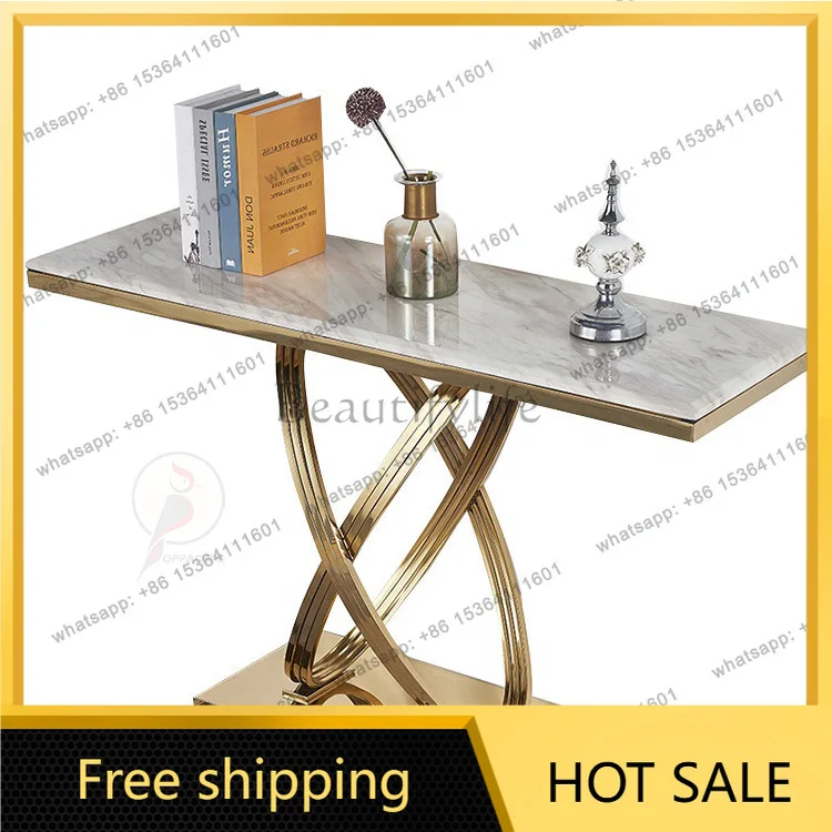 LS marble stainless steel entrance table simple modern titanium decoration against the wall light luxury strip table